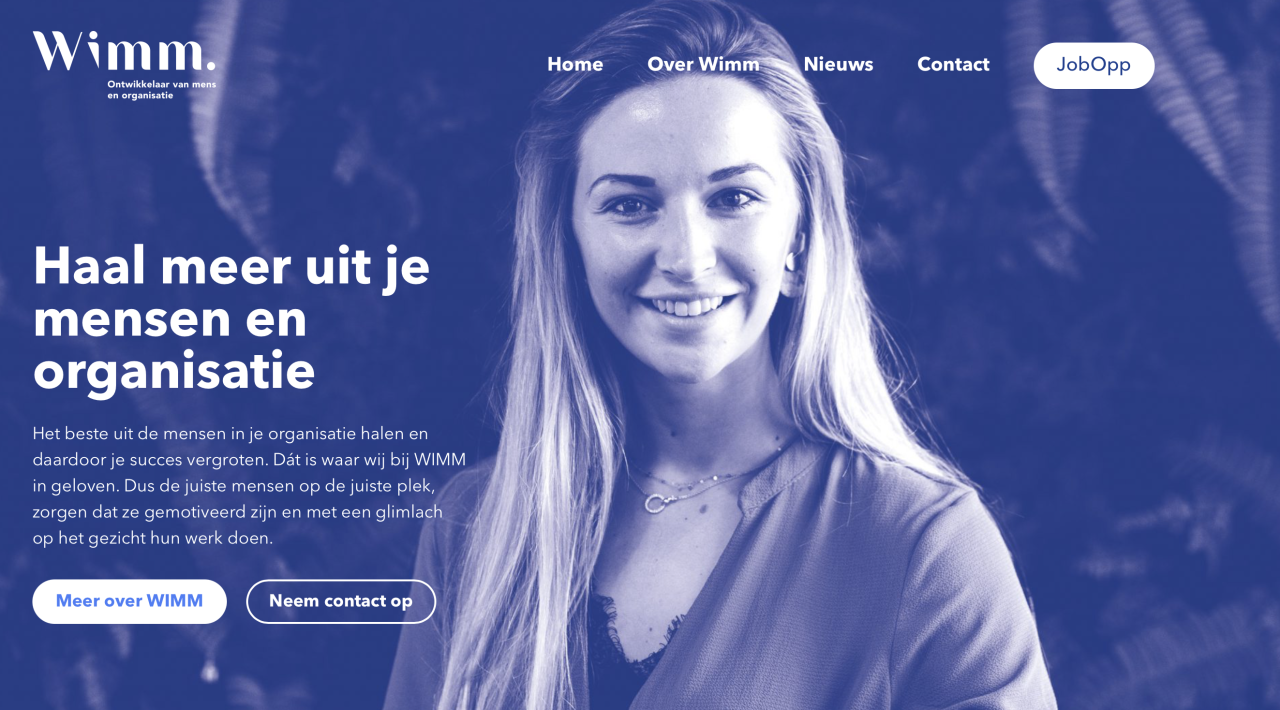 Screenshot van de website van het bedrijf WIMM.